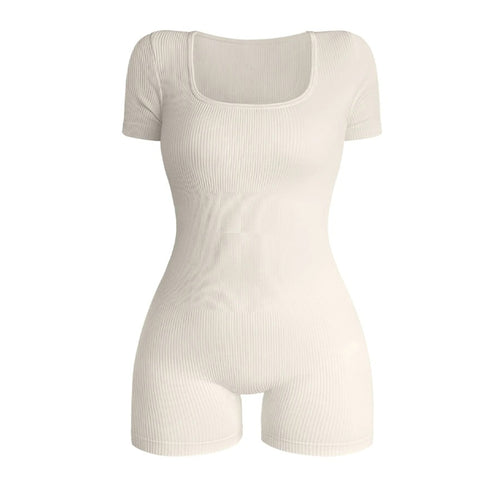 Short Sleeve Ribbed Romper